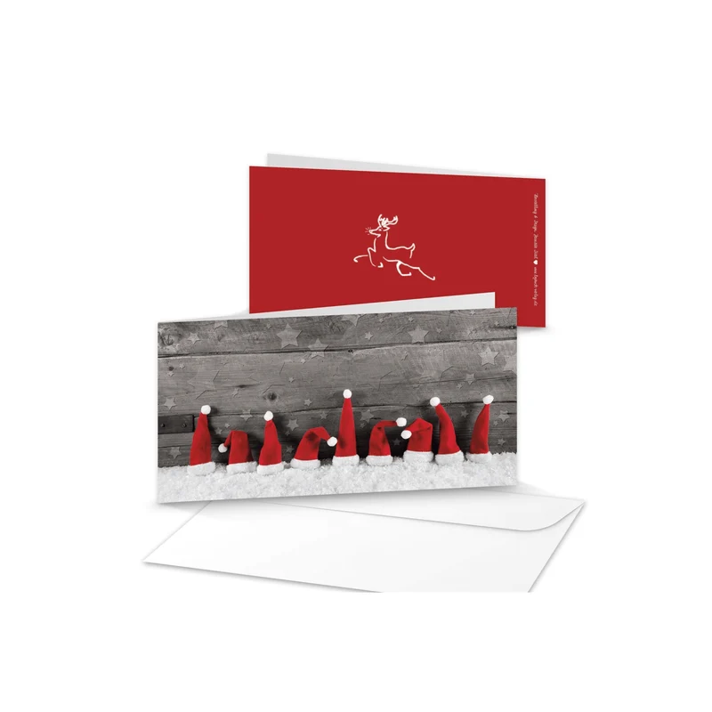 Weihnachtskarten DIN lang Klappkarten mit Umschlag – Zipfelmütze rot-weiß innen blanko