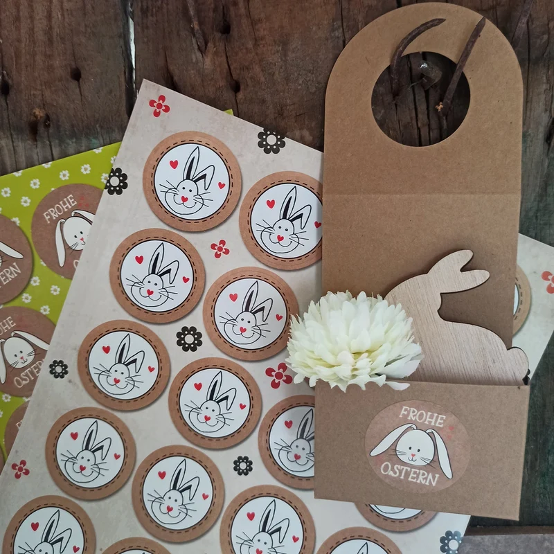 Logbuch-Verlag 24 Osterhasenaufkleber braun rot weiß - Verzierung für Ostergeschenke & Osternest - Geschenkaufkleber Ostern