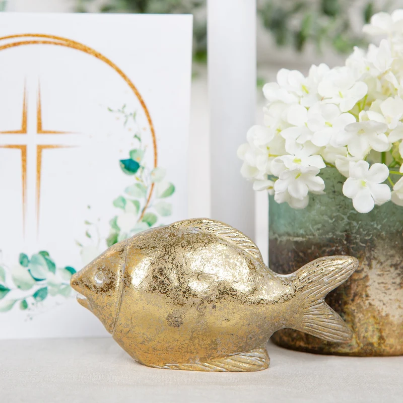 2 Deko-Fische Figuren Vintage in Antik-Gold Terrakotta - Maritime Dekoration 12 cm