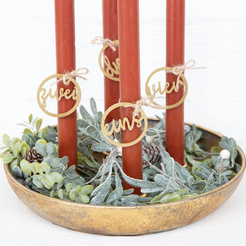 Adventskranz Zahlen aus Holz Gold für Kerzen & Kerzenhalter Ø 5 cm