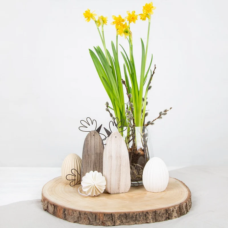 Osterdekoration aus Holz braun Natur Hahn + Henne Figur Ostern 21 cm