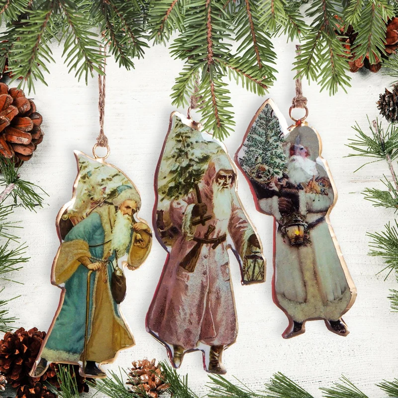 3 vintage Weihnachtsanhänger - Nostalgie Weihnachtsmann Anhänger aus Metall