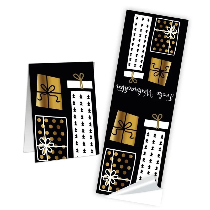 Geschenkaufkleber Set - 5 x 10 Aufkleber schwarz gold weiß