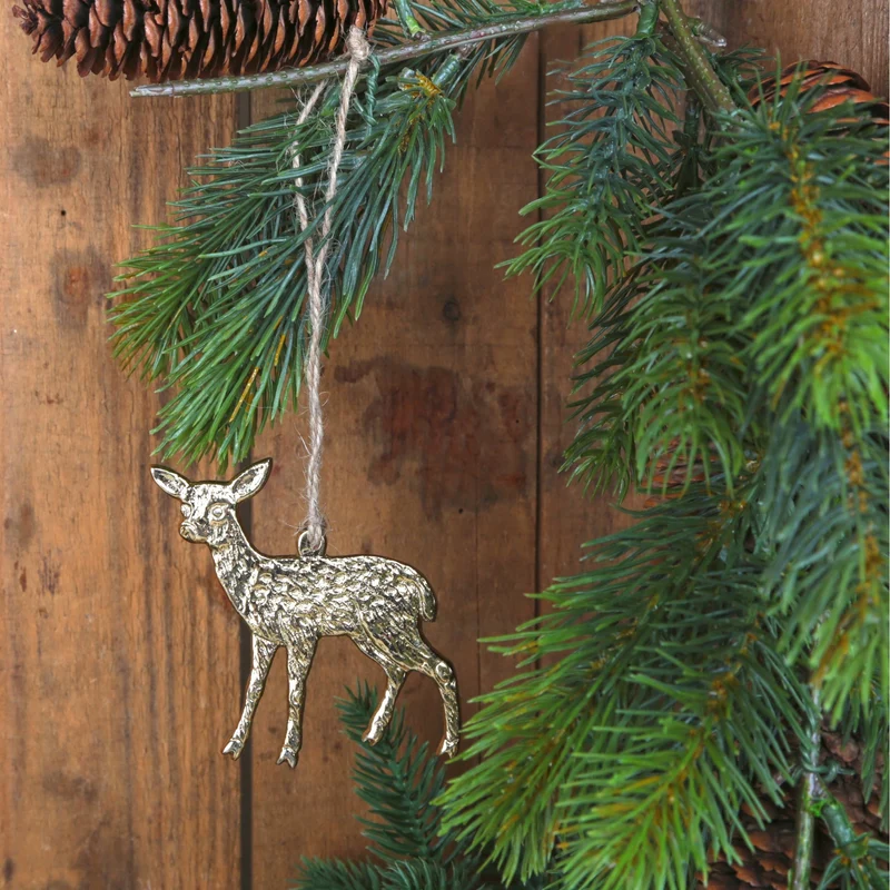 3 Rehkitz Metallanhänger als Weihnachtsdeko gold glänzend - vintage Weihnachtsanhänger