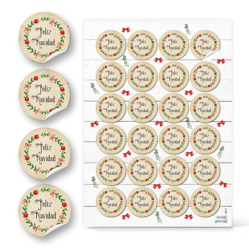 Logbuch-Verlag 96 Feliz Navidad Aufkleber beige rot grün - Weihnachtsaufkleber spanisch rund Ø 4 cm