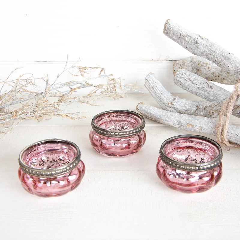 6 kleine Teelichtgläser - 6 cm rosa pink Flieder aus Glas