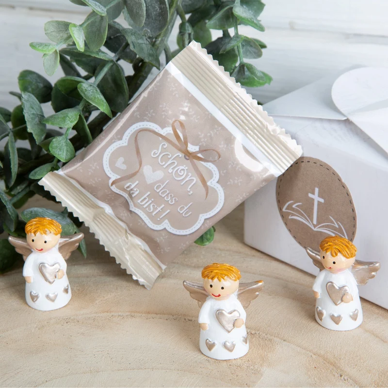 4 Mini Schutzengel mit Herz - Engel Gold weiß 3,5 cm