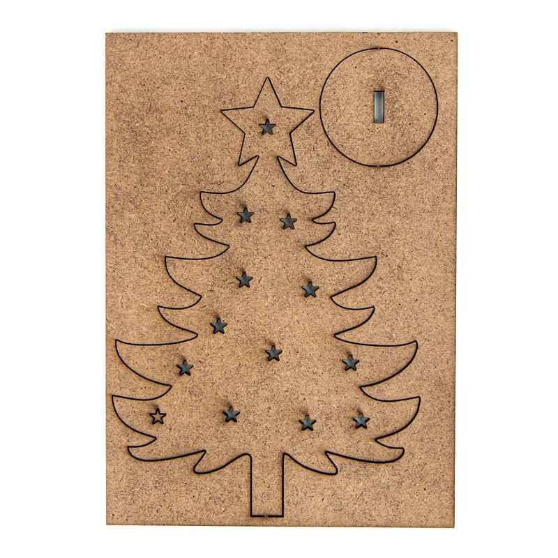 10 Weihnachtskarten DIN A6 Klappkarten mit Umschlag – rot innen blanko mit Mini-Weihnachtsbaum aus Holz
