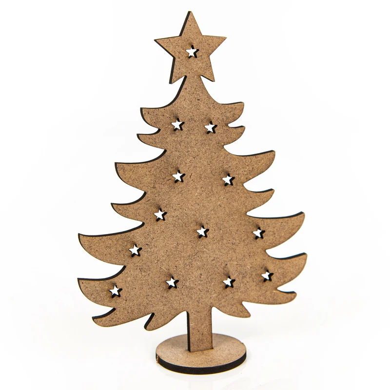 10 Weihnachtskarten DIN A6 Klappkarten mit Umschlag – rot innen blanko mit Mini-Weihnachtsbaum aus Holz