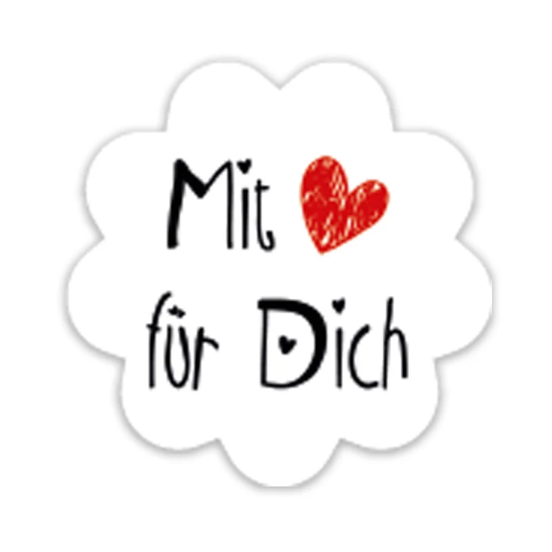 200 Aufkleber auf Rolle MIT LIEBE FÜR DICH weiß schwarz rot - 5 cm