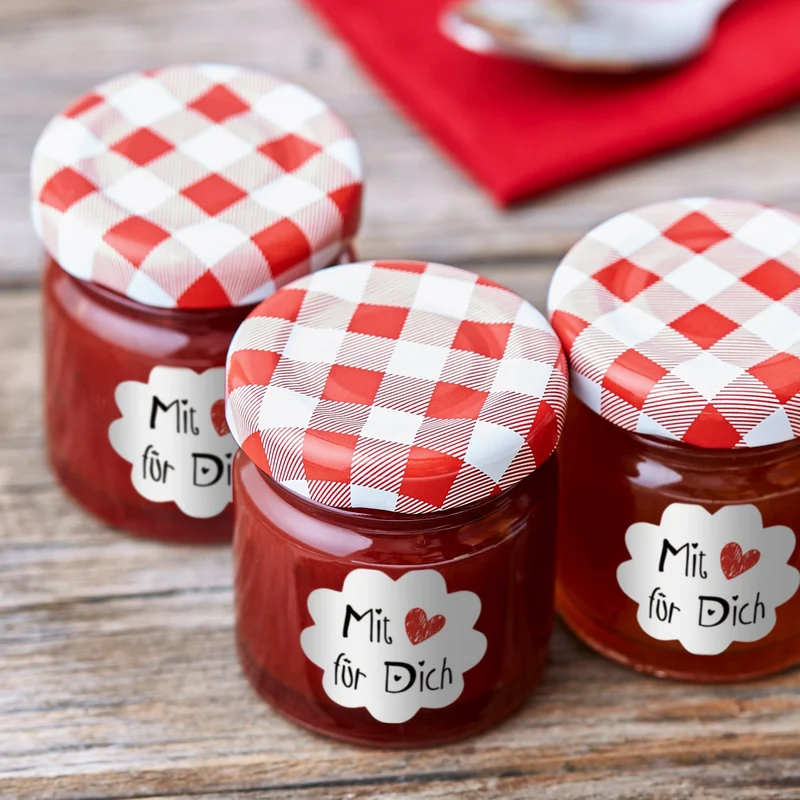 200 Aufkleber auf Rolle MIT LIEBE FÜR DICH weiß schwarz rot - 5 cm