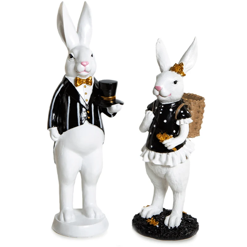 Elegantes Hasen Paar 30 cm Osterhasen schwarz weiß Gold