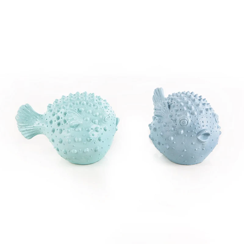 Kugelfisch Paar blau türkis 2 Figuren Maritime Deko 16 cm