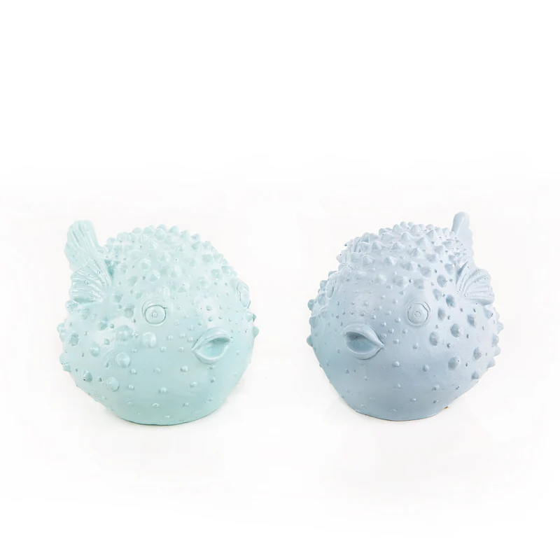 Kugelfisch Paar blau türkis 2 Figuren Maritime Deko 16 cm