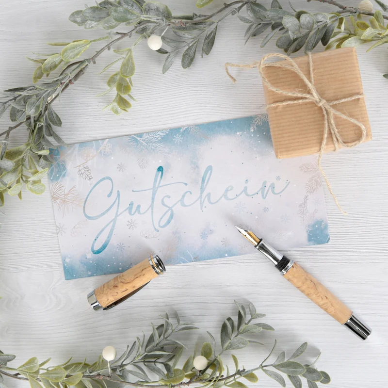 Weihnachtsgutscheine blanko DIN lang in Blau-Silber, 10 Stück