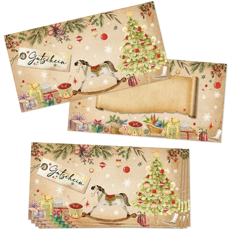 Weihnachtsgutscheine DIN lang im Nostalgie-Design, 10 Stück