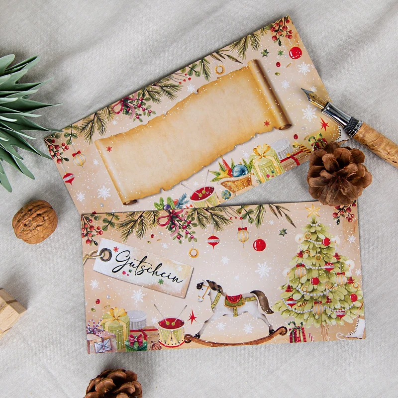 Weihnachtsgutscheine DIN lang im Nostalgie-Design, 10 Stück