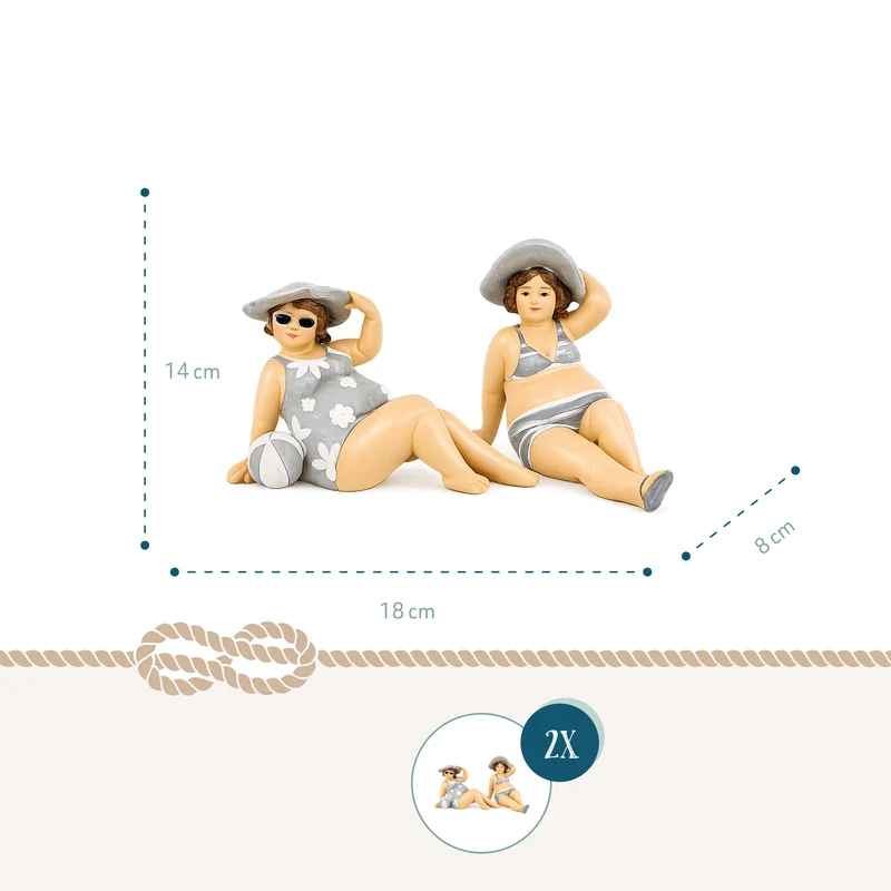 2 sommerliche Frauen im Bikini Rubensfigur 14 cm grau weiß