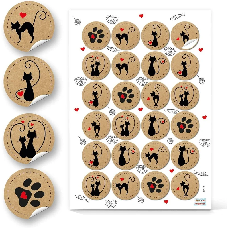 2 x 24 runde Aufkleber mit Katzen Motiv - Katzensticker