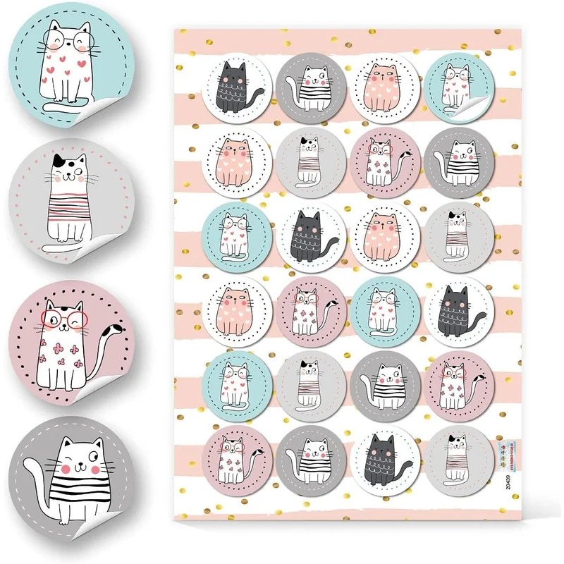 2 x 24 runde Aufkleber mit Katzen Motiv - Katzensticker