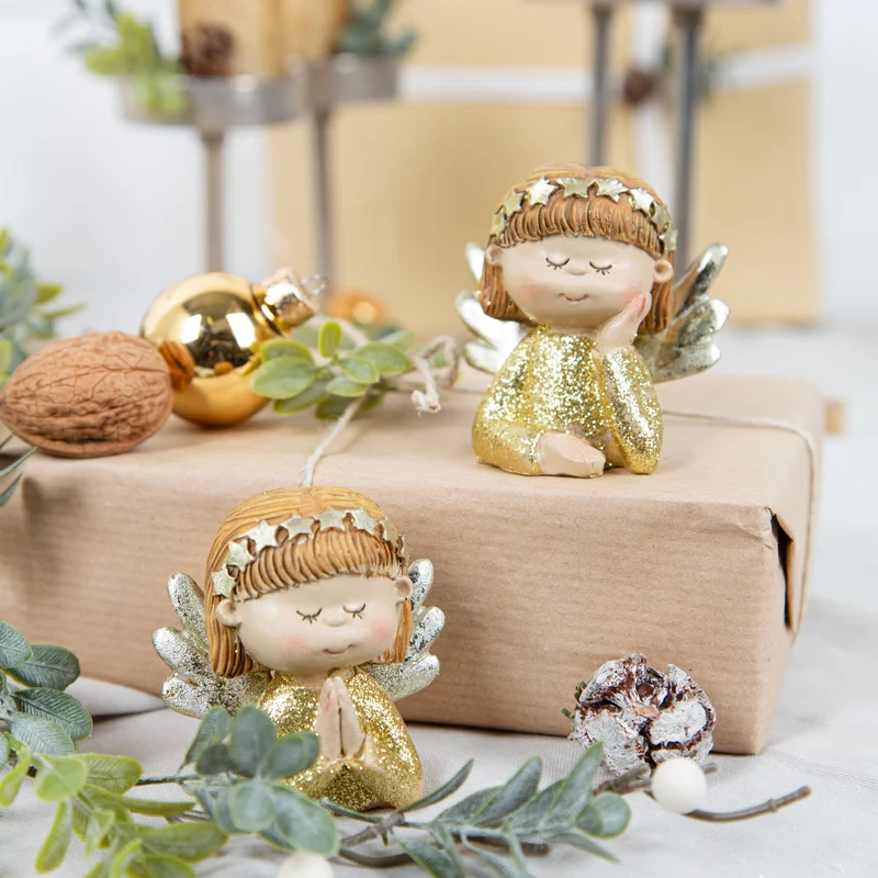 2 Weihnachtsengel Gold mit Glitzer Schutzengel Engel 6 cm Geschenk Weihnachten