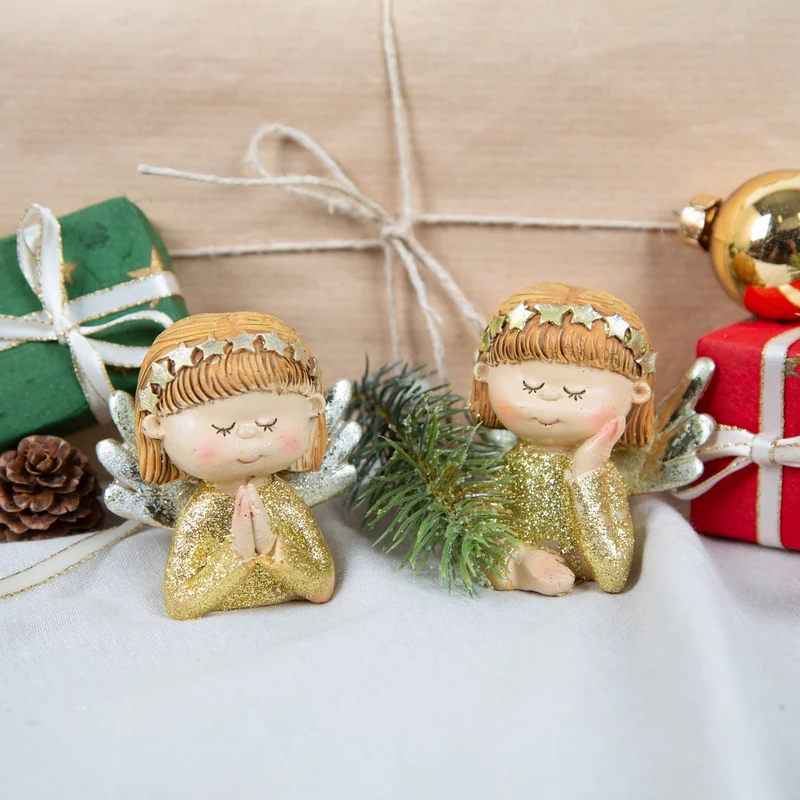 2 Weihnachtsengel Gold mit Glitzer Schutzengel Engel 6 cm Geschenk Weihnachten
