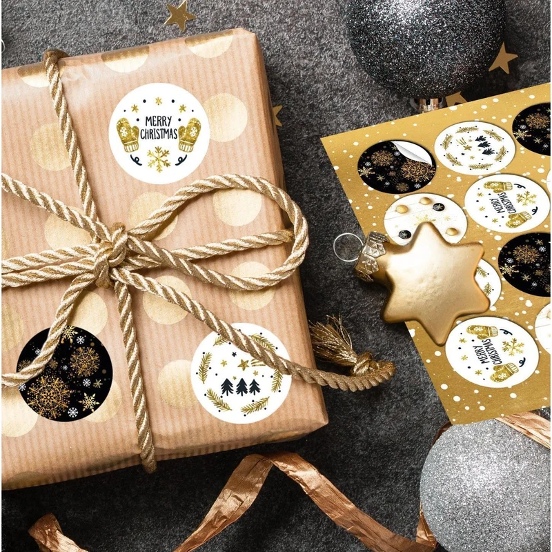 Logbuch-Verlag 24 Weihnachtsaufkleber MERRY CHRISTMAS gold schwarz weiß - Weihnachten Aufkleber Sticker Deko rund 4 cm
