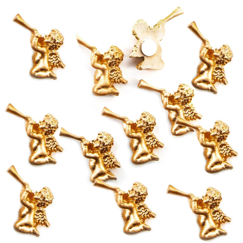 12 Mini Engel zum Streuen - 2,5 cm goldfarben aus Kunststein