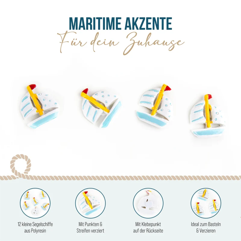 Logbuch-Verlag 12 Mini Segelschiffe kleine Deko Segelboot TÜRKIS GELB rot weiß Boote Schiffe Streuteile Streudeko 2,5 cm mit Klebepunkt zum Streuen Deko maritim