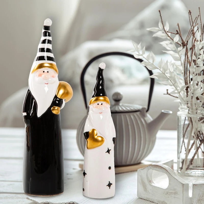 2 Weihnachtsmann Figuren schwarz weiß Gold - 14 cm + 18 cm