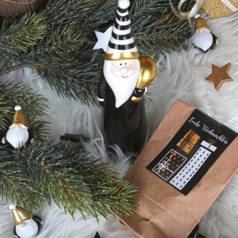 2 Weihnachtsmann Figuren schwarz weiß Gold - 14 cm + 18 cm