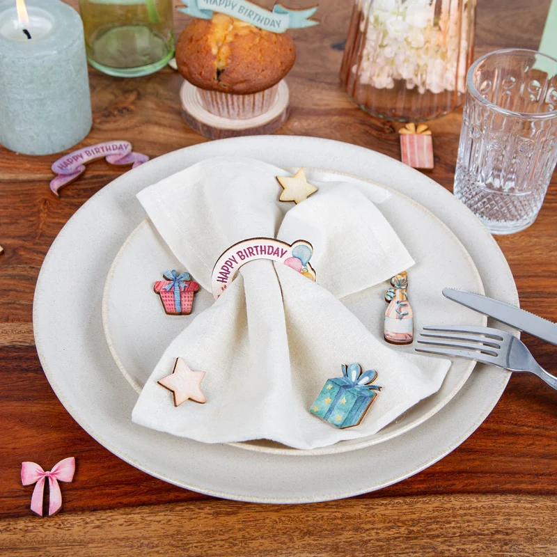 10 Happy Birthday Serviettenringe - Geburtstag Tischdeko bunt