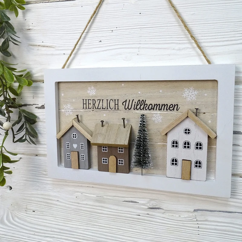 Herzlich Willkommen Türschild Weihnachten aus Holz 23,5 cm