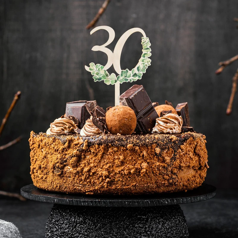 30. Geburtstag Cake Topper - Eukalyptus Holzstecker für Jubiläum 18 cm