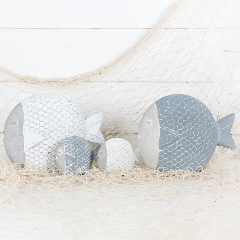 2 kleine Fische aus Zement weiß grau maritime Deko 9,5 cm
