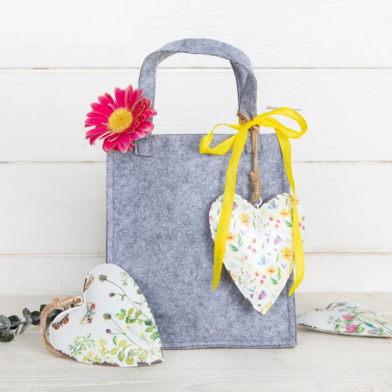 3 Metallherzen zum Aufhängen bunt floral Deko 11 cm