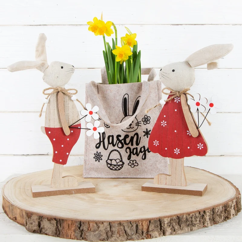 Osterhasen Paar Ostern Deko Hase Holz Mann Frau rot 22 cm