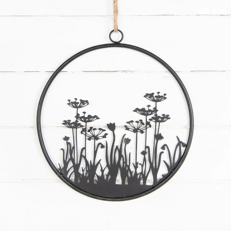 großer Metallkranz schwarz mit Blumen-Motiv Ø 38,5 cm