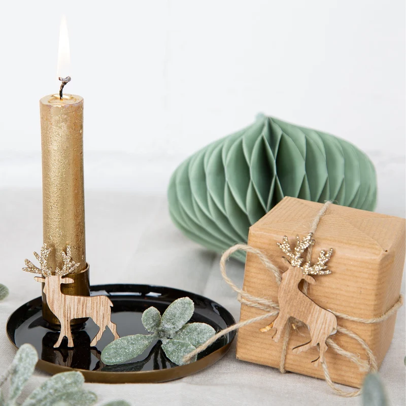Weihnachtsdeko Set 48 Rentier Streuteile Holz braun Gold