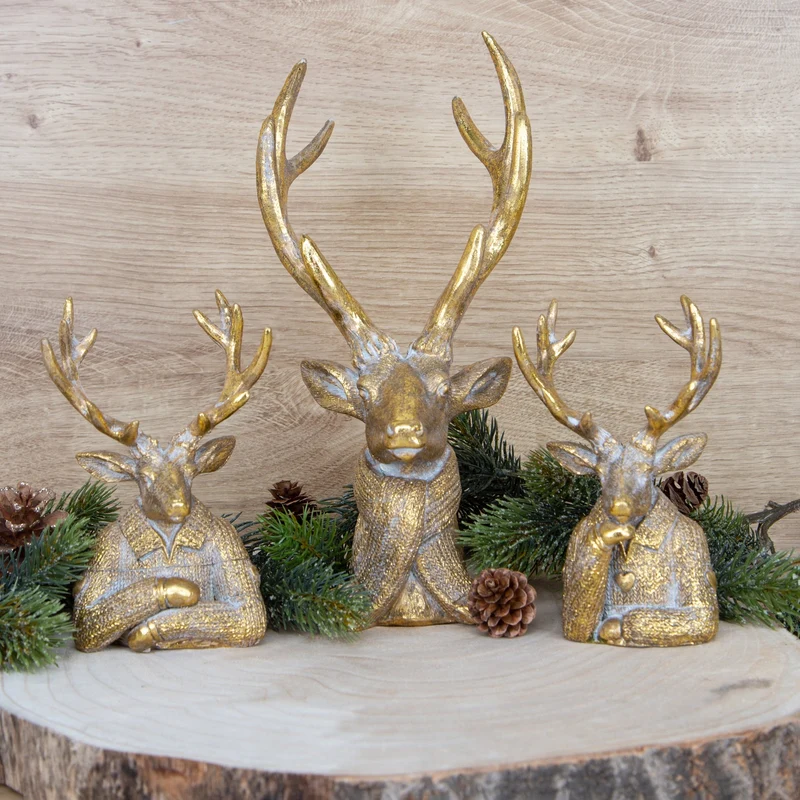 2 edle Hirsch Figuren Weihnachten Dekofigur Rentier Büste16cm