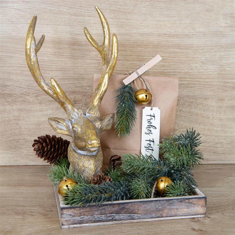 Großer Hirsch Kopf mit Geweih Gold edel Weihnachten 30 cm