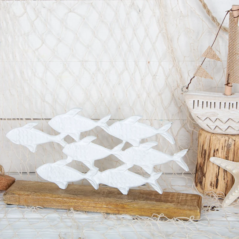 Fischschwarm Dekofigur weiß braun Metall & Holz maritim 30 cm