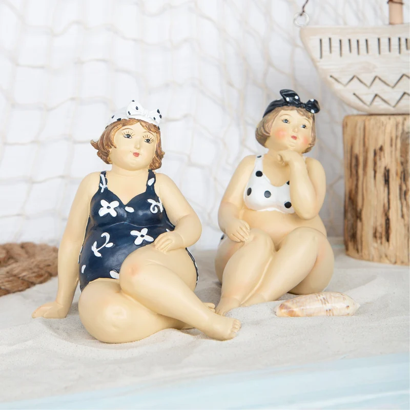 2 Frauen Figuren blau weiß maritim Rubensfigur 13cm grau weiß