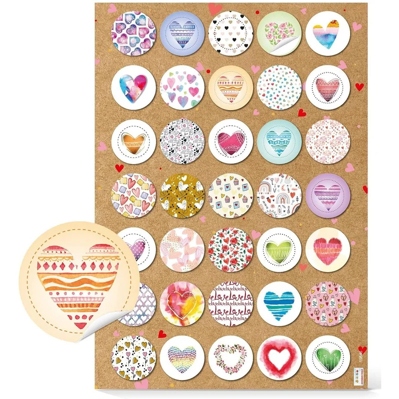 Herzaufkleber Set - 118 Herz Sticker rot rosa bunt - rund