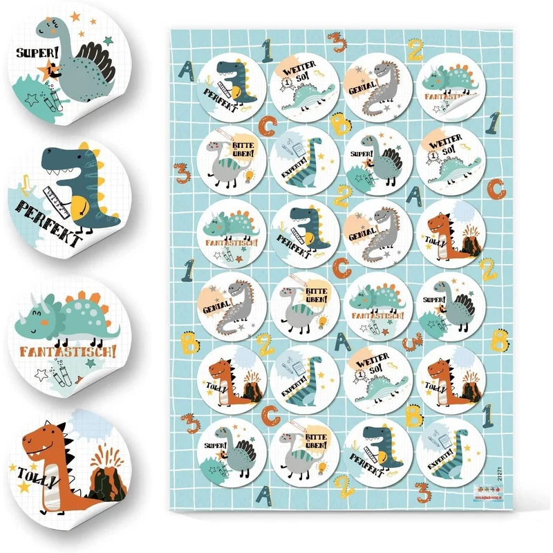 3 x 24 Motivationsaufkleber für Kinder - Tiere Dinos Einhörner