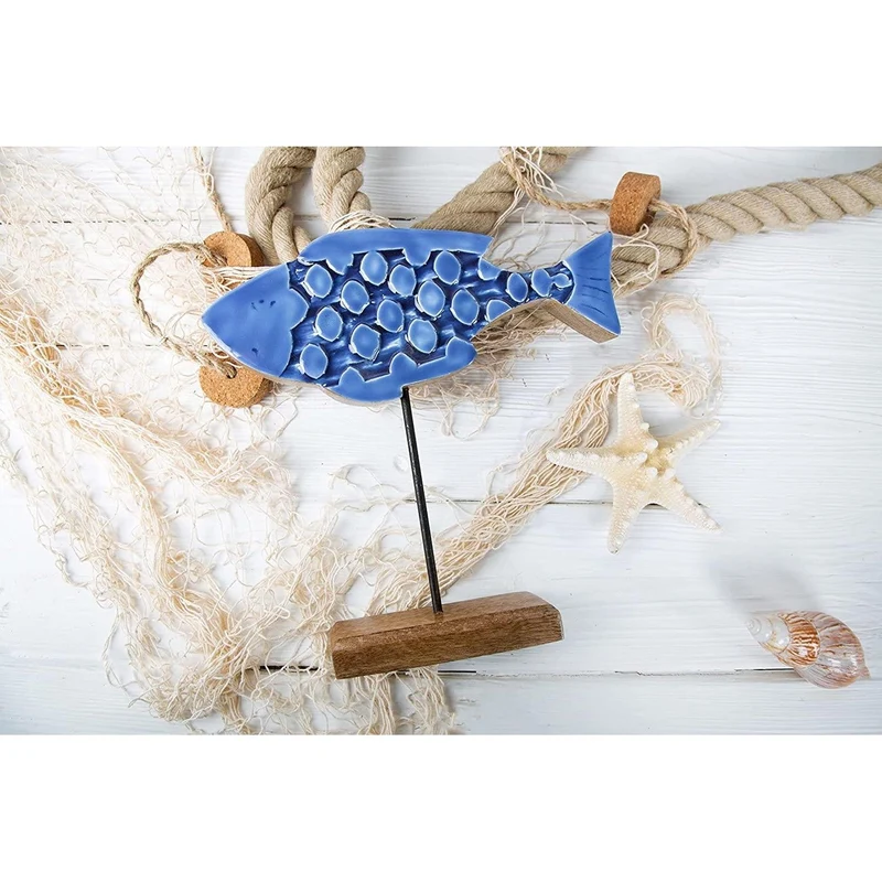 2 Fische Figuren blau dunkelblau aus Holz - zum Hinstellen