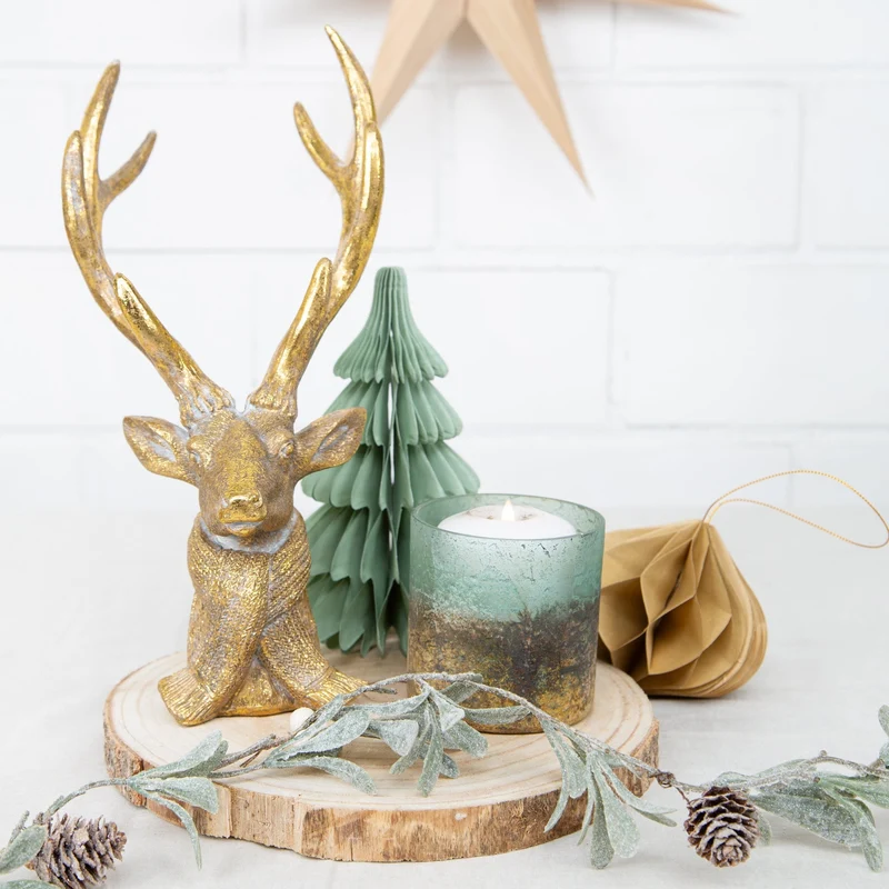 2 Teelichtgläser Kerzenhalter aus Glas grün Gold Vintage 8 x 8 x 8 cm