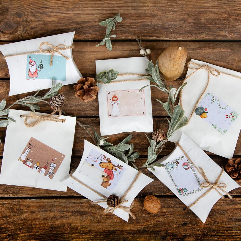 6 x 10 Weihnachtsetiketten für Kinder Aufkleber Tiere Engel 7,4 x 5,2 cm