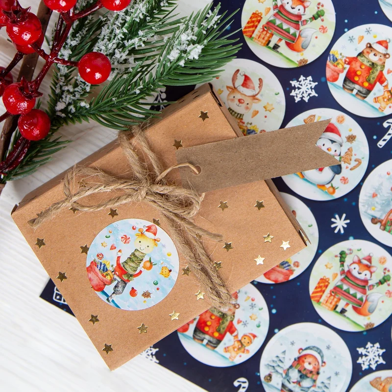 Weihnachtsaufkleber für Kinder Tiere bunt Sticker verzieren Ø 4 cm (VE= 24 Aufkleber / 1 Bogen)