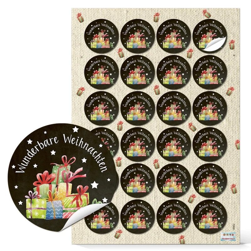 Weihnachtsaufkleber SET 5 x 24 weihnachtliche Sticker 4 cm rund Frohe Weihnachten